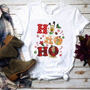 HO HO HO Pluto Christmas Disney Vacation White Unisex T Shirt